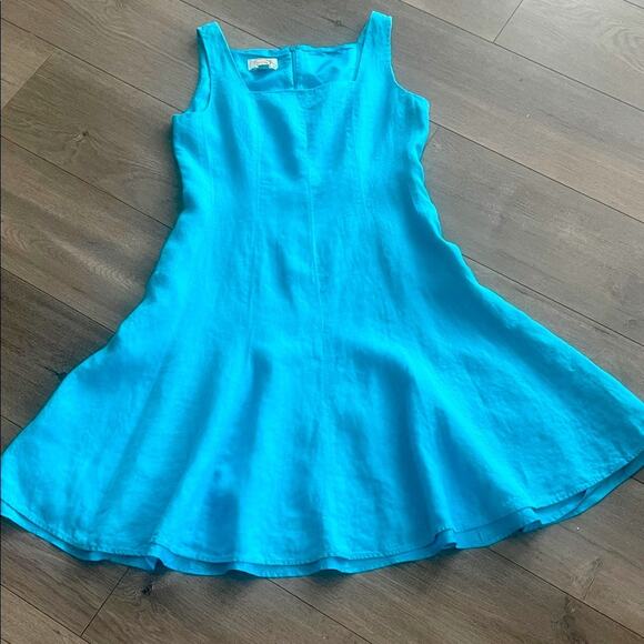 Talbots Petite size 8 Irish Linen woman's Blue Sleeveless Dress - Picture 1 of 13